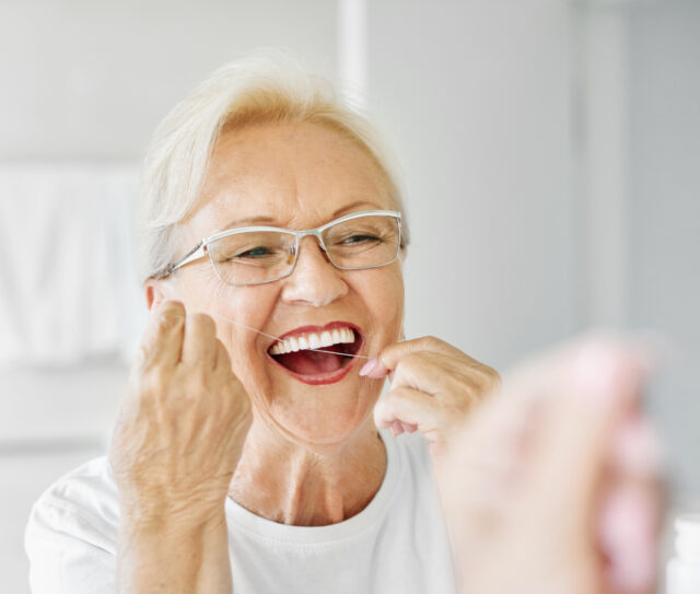 A collage of healthy habits like gentle brushing, hydration, and nutritious diet, all essential oral hygiene tips for maintaining good gum health and aging.
