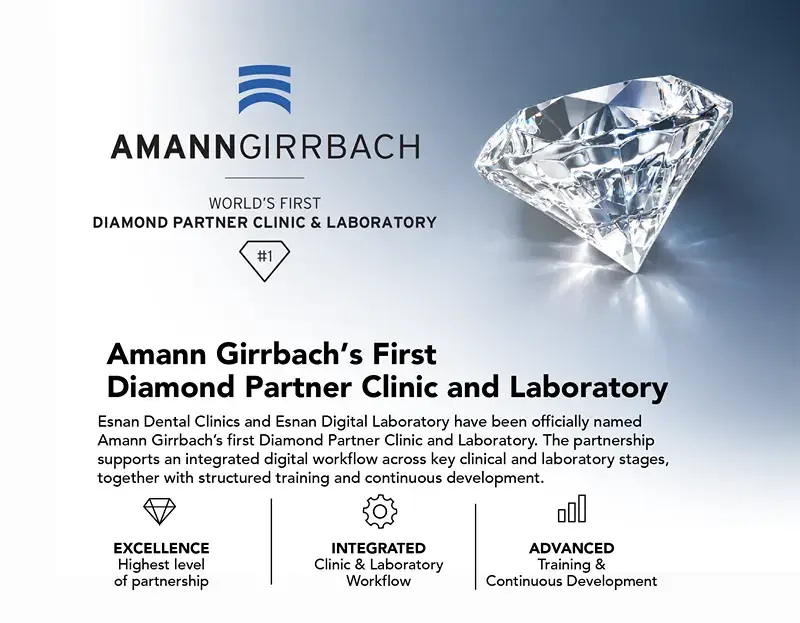 Amann Girrbach Diamond Partner Clinic and Laboratory badge awarded to Esnan Dental Clinics and Esnan Digital Laboratory